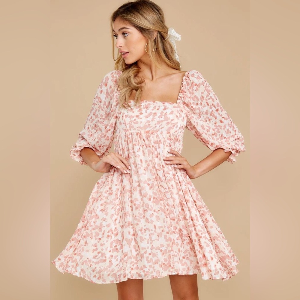 STORIA Women’s Square Neck Pink Floral Babydoll Mini Dress size L summer NWT